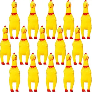 15 Pcs Rubber Screaming Chicken Queeze Novelty Toys Squeaky Noise Shrilling Shrieking Squawking Chicken Noisemaker Novelty Gadget for Dogs Pets, 6.3 Inch(Yellow)