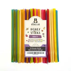 The Honey Jar Variety Pack Honey Sticks - Pure Honey Straws For Tea, Coffee, or a Healthy Treat - One Teaspoon of Flavored Honey Per Stick - Made In The USA with Real Honey - (50 Count)
