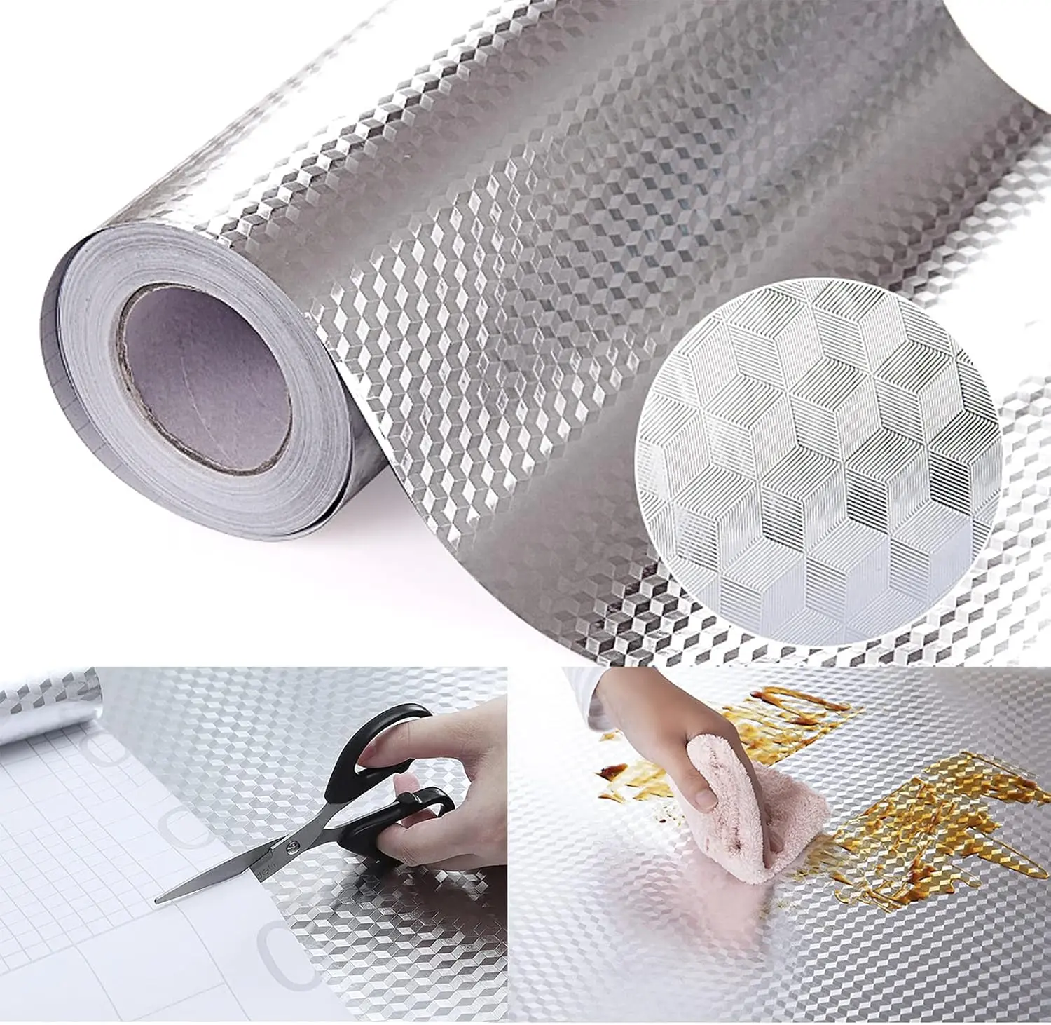 Oil-Resistant Self-Adhesive Aluminum Foil Kitchen Backsplash Sticker, Waterproof Heat-Resistant Cabinet Liner, Peel-and-Stick Wall Covering for Stove Areas