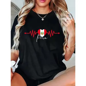 100% Cotton Peru Heritage Roots Proud Heartbeat Peruvian Flag Pride T-Shirt