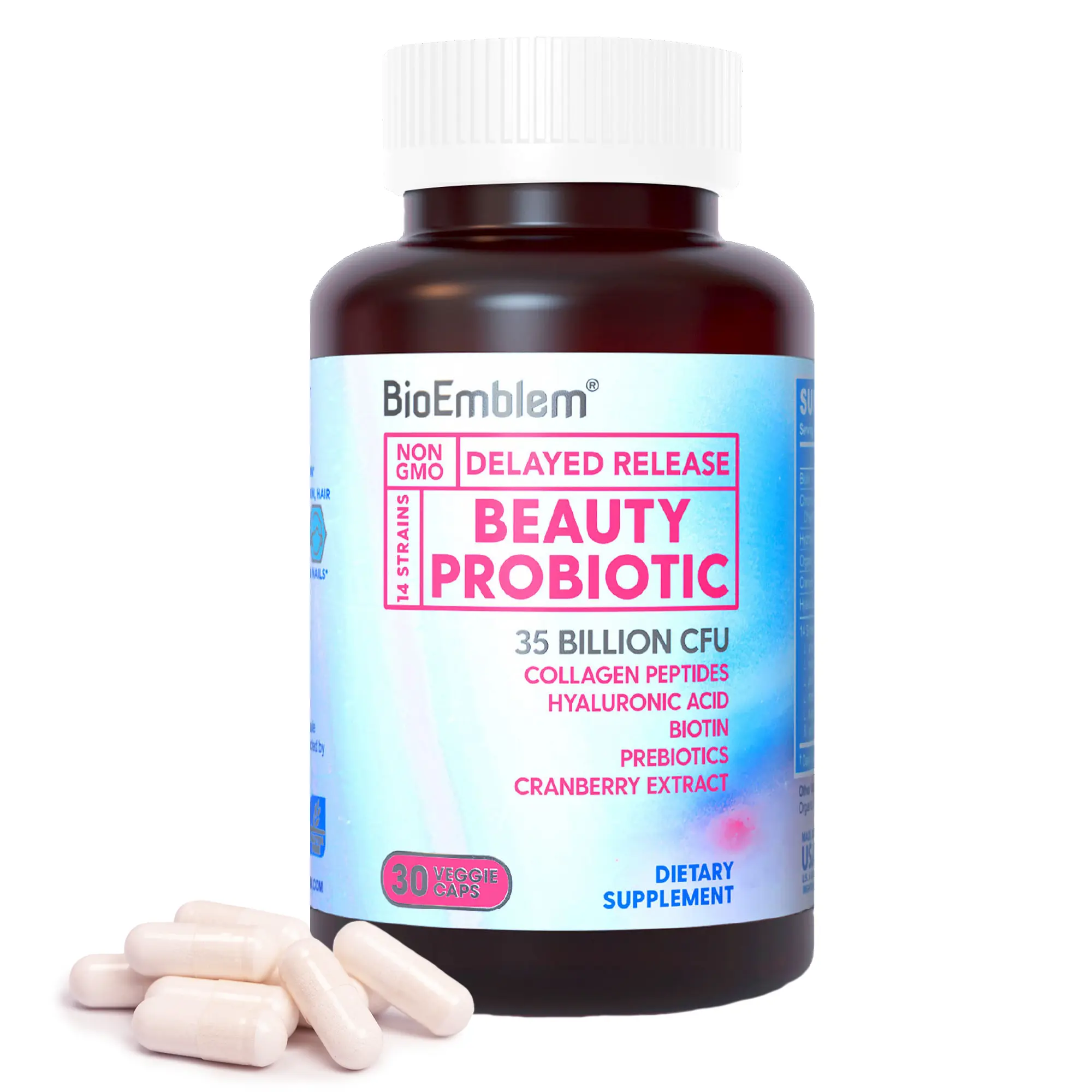 BioEmblem Beauty Probiotics for Women, Daily Probiotics 35 Billion CFU 14 Strains with Biotin, Collagen, Prebiotics for Digestive Health