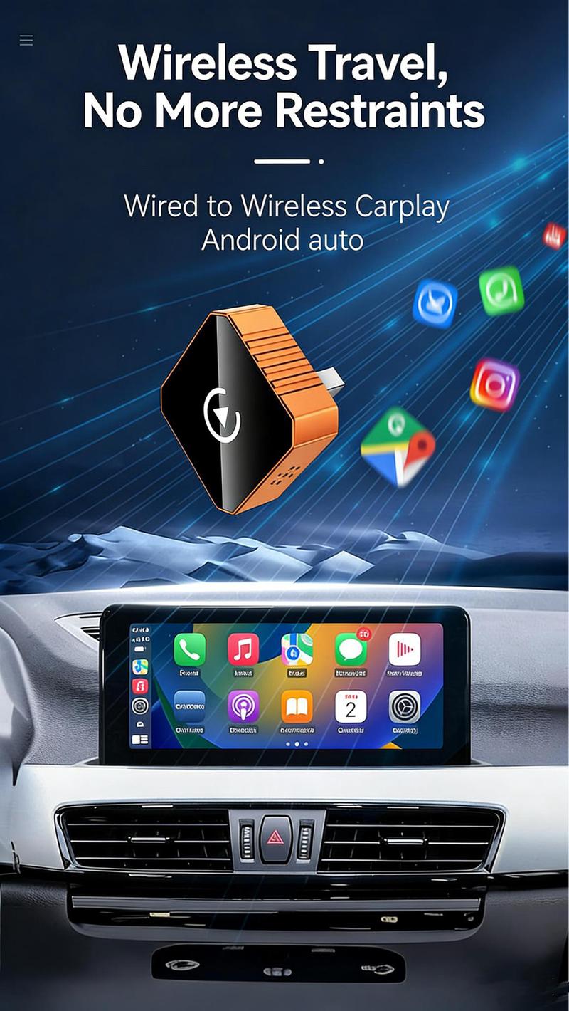 2026 New 2-in-1 Wireless CarPlay Adapter, High-Speed No-Latency Connection & Hands-Free Calling, Compatible with All Apple & Android Phones for Car Entertainment Systems