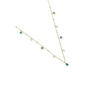Emerald Green Station Chain Woman Necklace - Fashion Jewelry