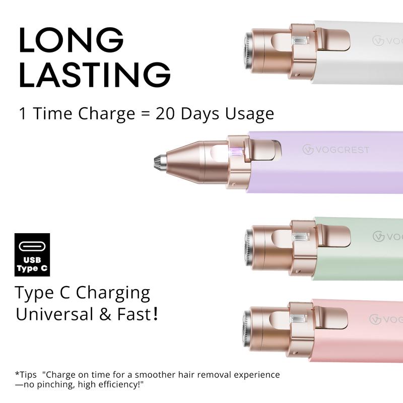 Vogcrest Portable 2 in 1 Electric Shaver and Facial Trimmer for Women - Rechargeable Eyebrow Lips Body Facial Razor - Eyebrow Trimmer