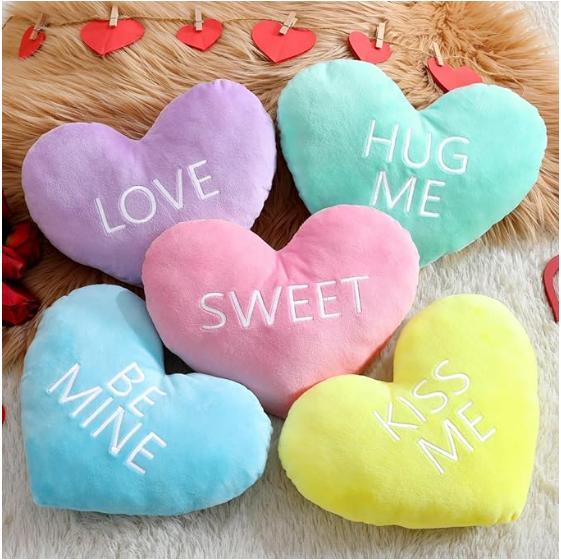 Valentines Pillows Gift 5 Pcs Heart Pillows with Love Letter Cute Plush Pillows Heart Shape Pillow Soft Throw Pillow with Romantic Atmosphere Conversation Gift for Couple Valentine's Day Party Anniversaries Dates for Home Living Sofa Bed Room Car Office