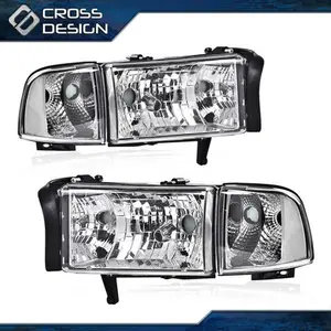 CROSSDESIGN FIT FOR 94-02 DODGE RAM 1500 2500 3500 HEADLIGHT LAMPS CHROME LENS CLEAR CORNER