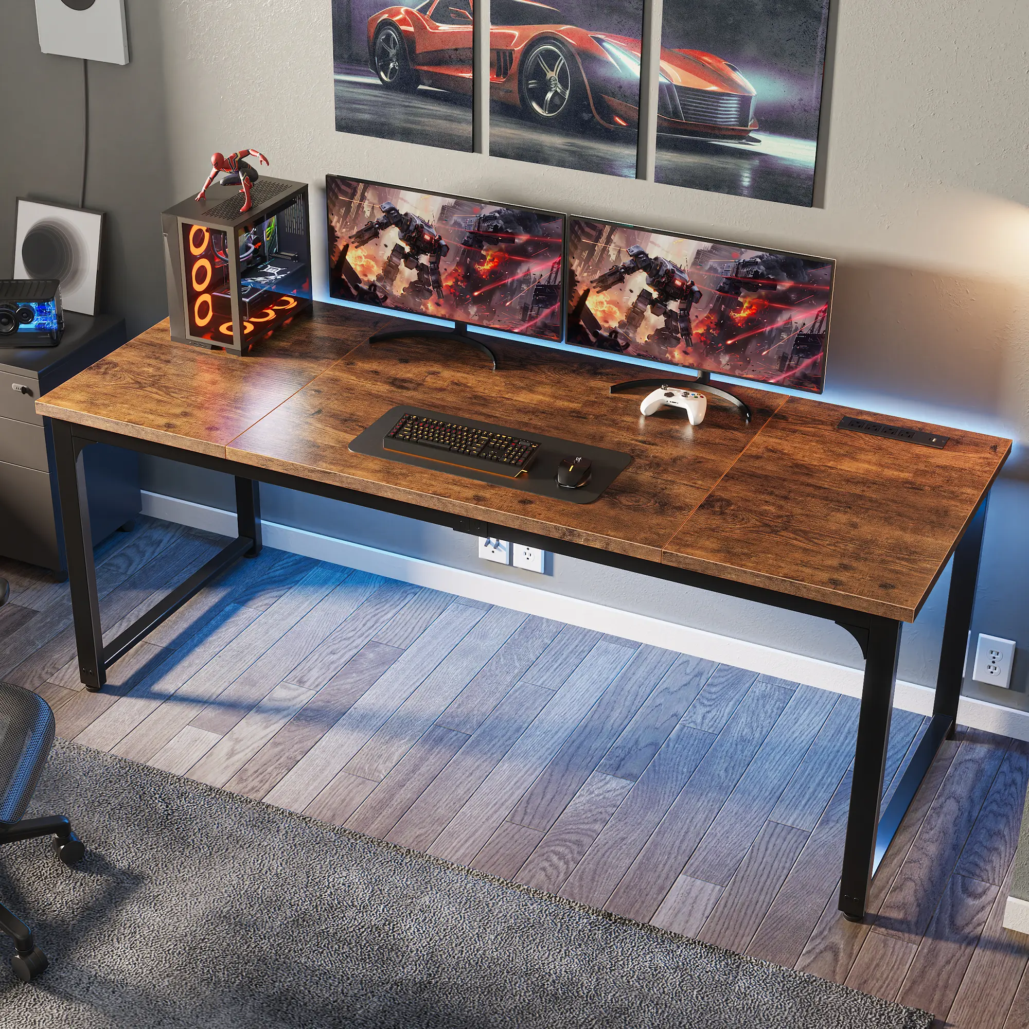 Huuger 48/54/63/71-Inch Home Office Desk - Deeper, Thicker Desktop, Robust Metal Tubes, Built-In Power Outlets, Heavy-Duty Wood Workstation for Home Office Use, Home Office Desks