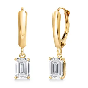 Gem Stone King 14K Yellow Gold Lab Grown Diamond Dangle Earrings for Women | 1.30 Cttw | Gemstone April Birthstone | Emerald Cut 6X4MM