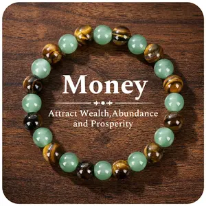 SGGUI Money Bracelet With Green Aventurine Stone Tiger Eye Stone - Lucky Bracelet - Attracting Wealth, Abundance,8MM Beaded Jewelry for Wealth, Protection, and Good Luck, Healing Energy Bracelet, Calming Gift for Mom or Friend