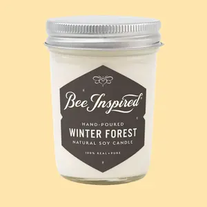 Bee Inspired Goods Winter Forest Candle - 100% Hand-Poured Soy Wax with Pine Fir Balsam Cinnamon Scent - Phthalate-Free Fragrance Oil - 6oz Jar - Clean Burning - Year-Round Enjoyment - Decor, Decoration