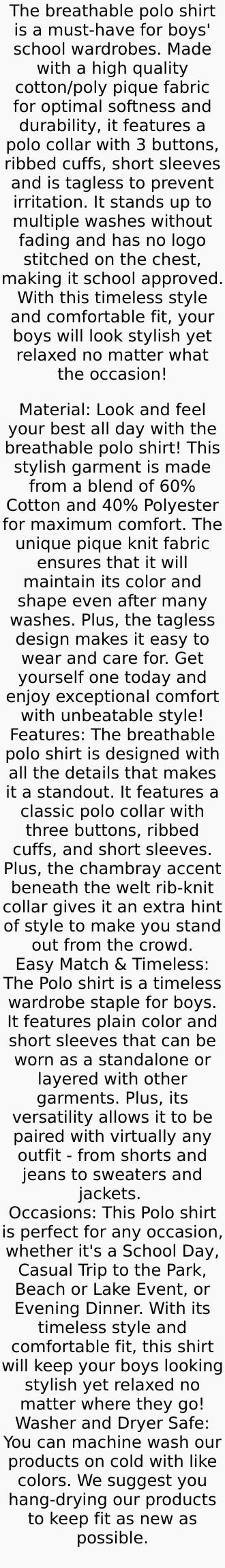 5-Pack School Uniform Tagless Polo TShirt for Little Boys & Big Boys