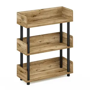 TURN-N-TUBE 3-Tier Corner Storage Shelf for Living Room, Garage, Home Office, Flagstaff Oak