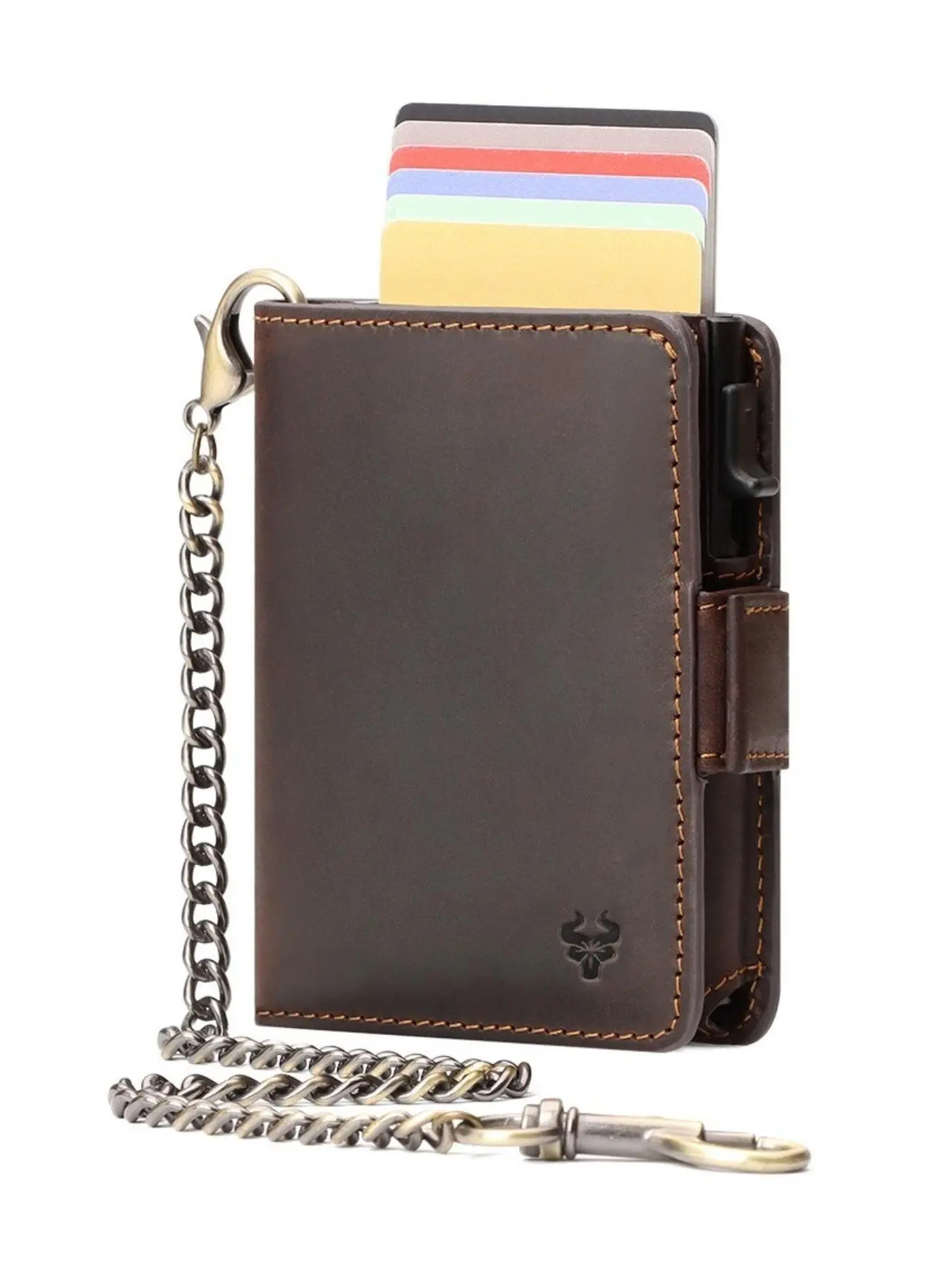 Men's 1 Piece Minimalist Casual Plain Leather Wallet, Business Style Portable Card Holder, Simple Design Wallet with Metal Chain Decor for Work Office & Daily Used, Credit Card Organizer, Cardholder