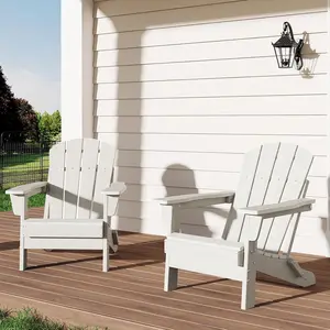 Folding Adirondack Chairs Set of 2, HDPE Plastic Outdoor Chairs with Wood Texture - 380 LBS & Weather Resistant for Fire Pit, Deck, Patio, Pool, Backyard