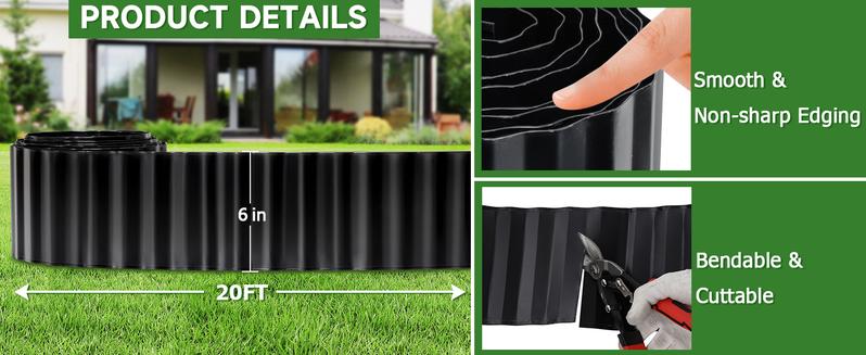 GOTGELIF Corrugated Metal Garden Edging, 6" x20FT Galvanized Steel Landscape Edging Border, Flexible & Cuttable & DIY Shape & Rust-Resistant, Easy to Install for Flower Bed, Lawn, Vegetable Garden
