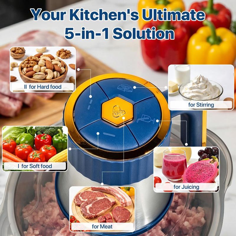 Newly Upgraded 5L Food Processor, Electric Multi-Functional Chopper with Meat Grinder and Vegetable, 5 Speed Modes, 6 Blades, Suitable for Onions, Ice, Nuts, Fruits, Garlic, Baby Food Newly Upgraded 5L Food Processor, Electric Multi-Functional Chopper with Meat Grinder and Vegetable, 5 Speed Modes, 6 Blades, Suitable for Onions, Ice, Nuts, Fruits, Garlic, Baby Food