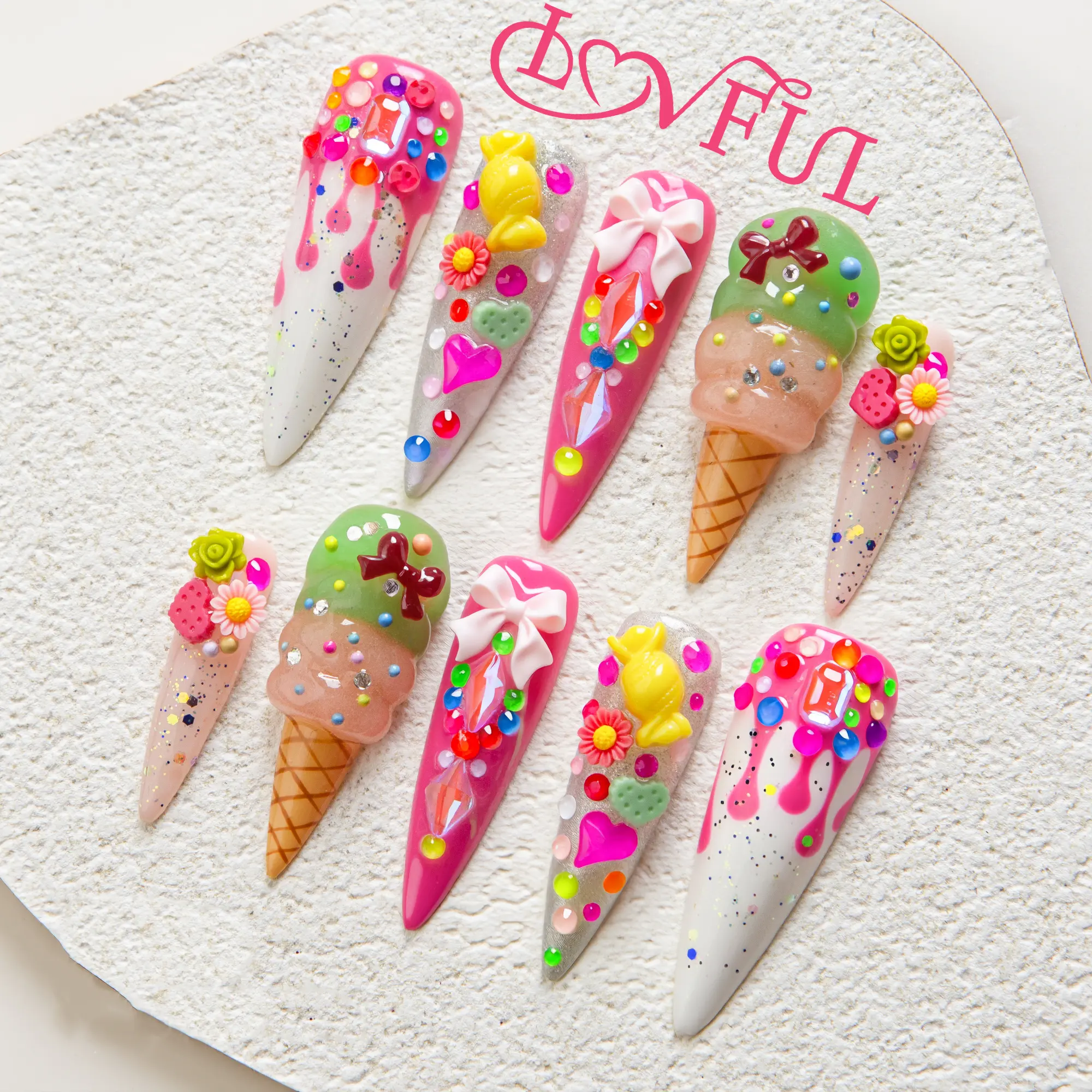Lovful Stiletto Mid Length 1.7'' Thematic Handmade Acrylic Press-On Nails for Art & Care|10PCS Reusable,Salon Quality, #DealsForYouDays, H39-H248
