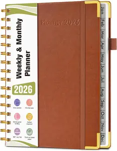 2026 Planner, Hardcover Leather Weekly and Monthly Planner, January 2026 - December 2026, Spiral Yearly Agenda Organizer Book 2026 with Tabs, Daily Calendar Planners for School Work Home, A5 (5.75" x 8.38"),