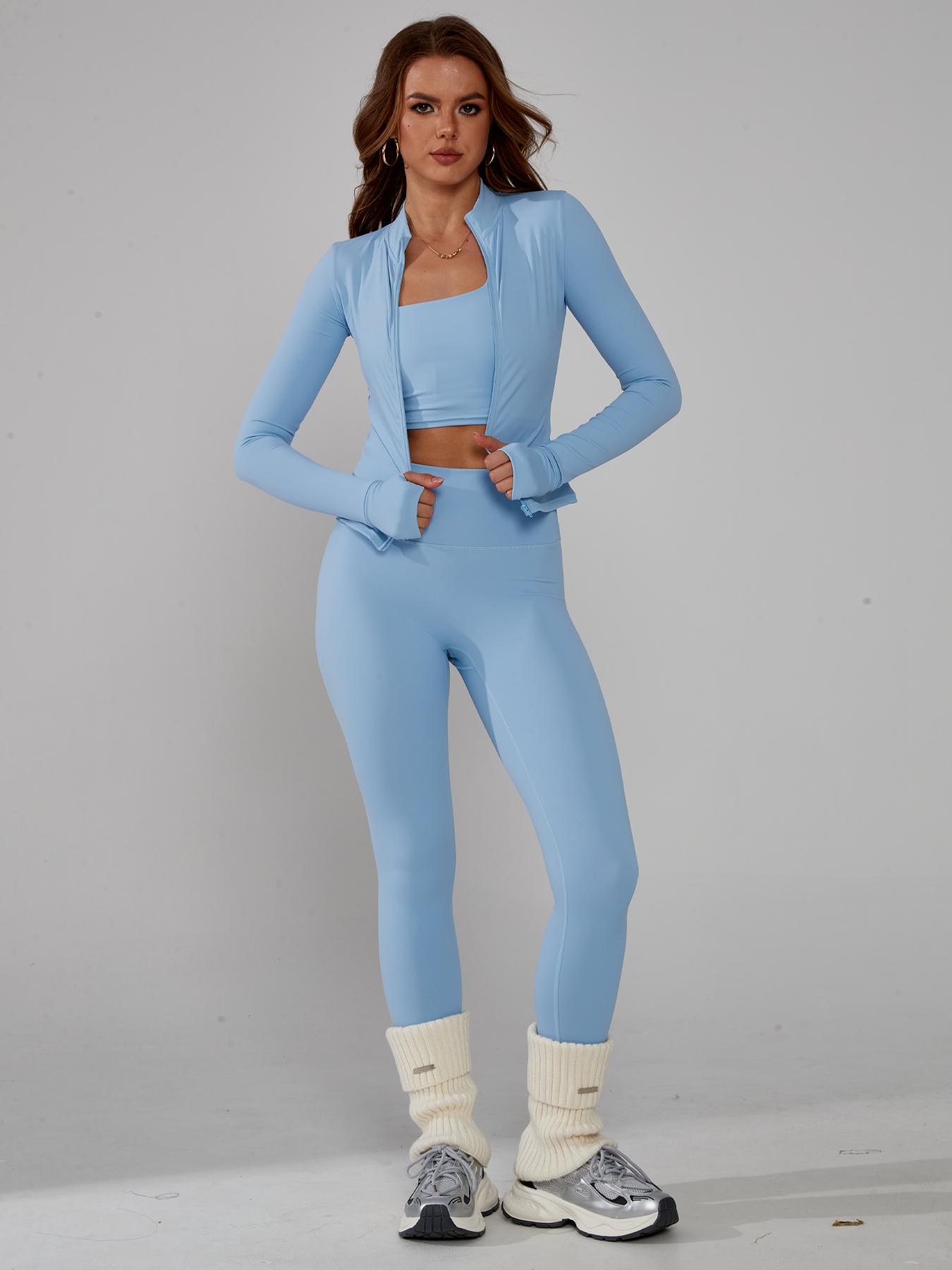 TimeOFF Women's 3-Piece Activewear Set with Stretchy, Body-Hugging Crop Top, Leggings & Jacket – Ideal for Yoga, Workouts & Athleisure Styles stylish