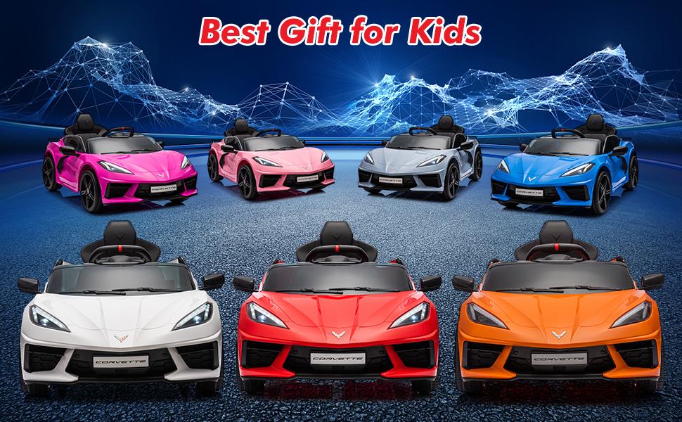 【GARVEE】Ride On Sports Car 12V Battery Powered Electric Car for Toddlers with Licensed Corvette Design, Remote Control, Visual Dashboard, Music, LED Lights, and Gift-Ready Dark Blue Model