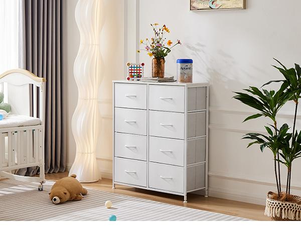 Sweet Furniture S - 8 Drawers Dresser Organizer Storage Drawers Fabric Storage Tower, Chest of Drawers with Fabric Bins, Steel Frame, Wooden Top