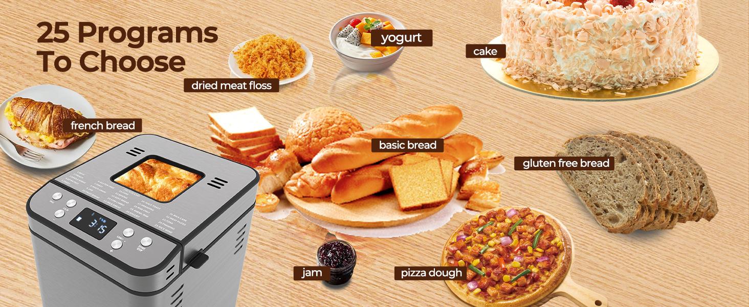 Rosewill 25-in-1 Automatic Bread Maker Machine with 3 Loaf Size up to 2LB, 700W High Power Dual Heater Bread Maker with BPA-free Nonstick Coating Pan, Max 15 Hours Delay Timer, Low Noise - Gray Rosewill 25-in-1 Automatic Bread Maker Machine with 3 Loaf Size up to 2LB, 700W High Power Dual Heater Bread Maker with BPA-free Nonstick Coating Pan, Max 15 Hours Delay Timer, Low Noise - Gray