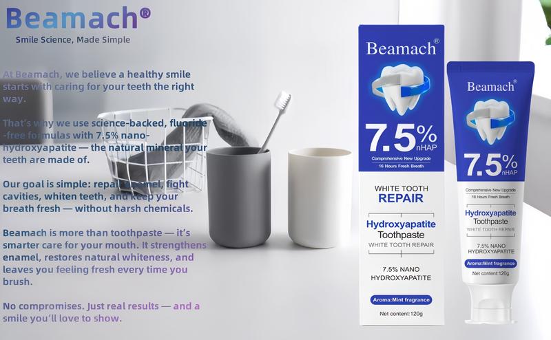 Beamach 7.5% Hydroxyapatite Toothpaste | Enamel Repair, Teeth Whitening, Gum Care, Fluoride-Free Gentle on Sensitive Teeth, Fresh Mint Flavor, 4.23 oz