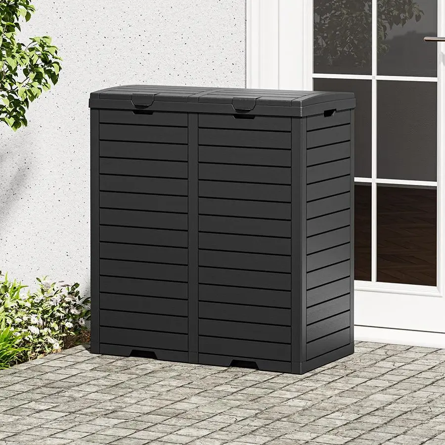 62-Gallon Outdoor Trash Can with a Compartmentalized Lid and Drip Tray, Made of Waterproof Resin—Durable, Stylish, and Lightweight, Perfect for Patios, Kitchens, and Backyards (black)Summervibes,Summervibes,dorm essentials,home essentials