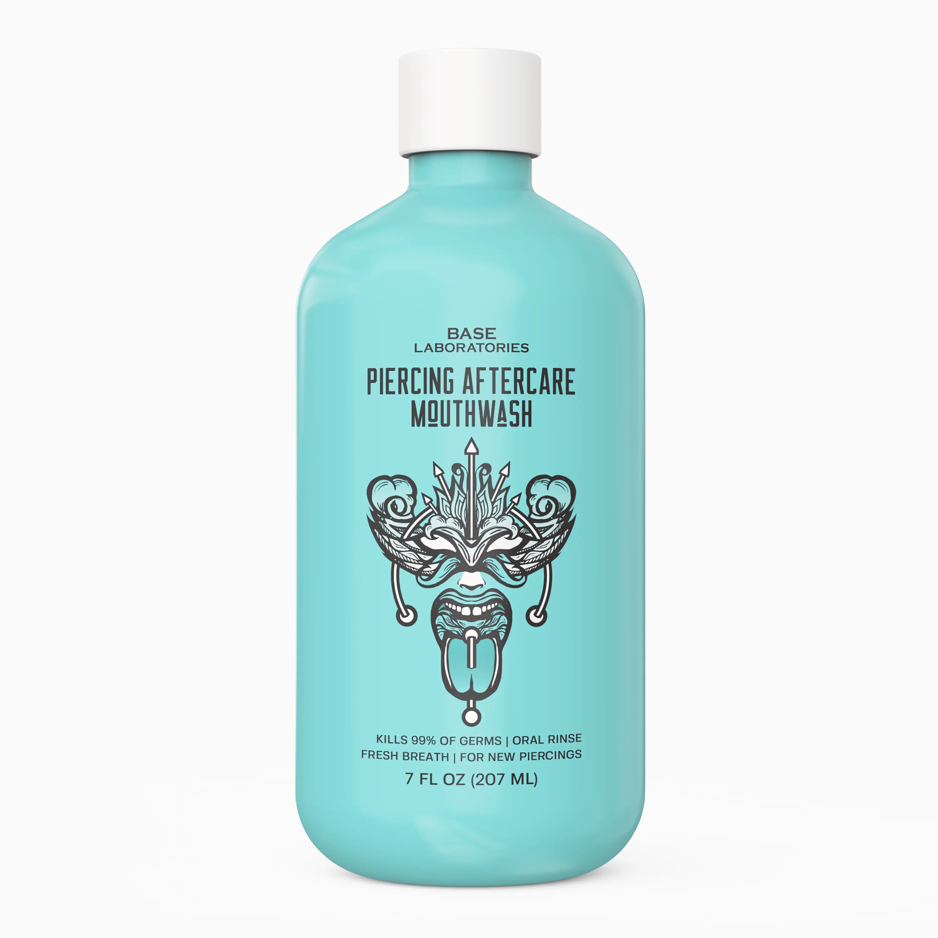 Base Laboratories Piercing Aftercare & Oral Care Mouthwash - Alcohol-Free, Fluoride-Free Healing Rinse for Tongue, Lip, Cheek, & Gum Health - Mint-Cantaloupe Flavor - 16 oz