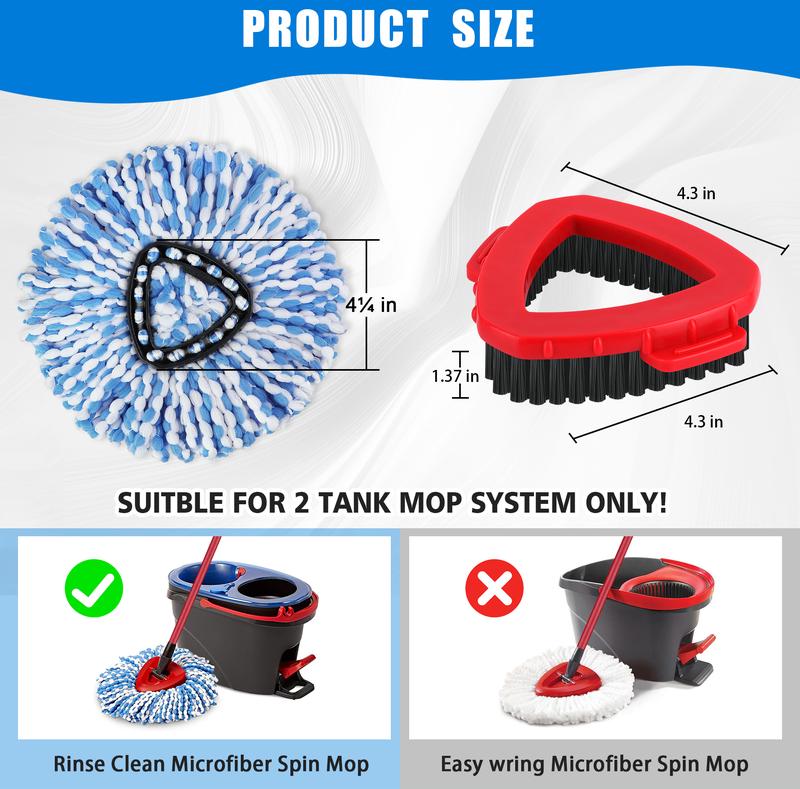 Spin Mop Heads and Scrub Brush Refills Bundles For O-Cedar RinseClean 2 Tank Mop Bucket and Handle NOT Included Suitable Cleaners Pack dealsforyoudays