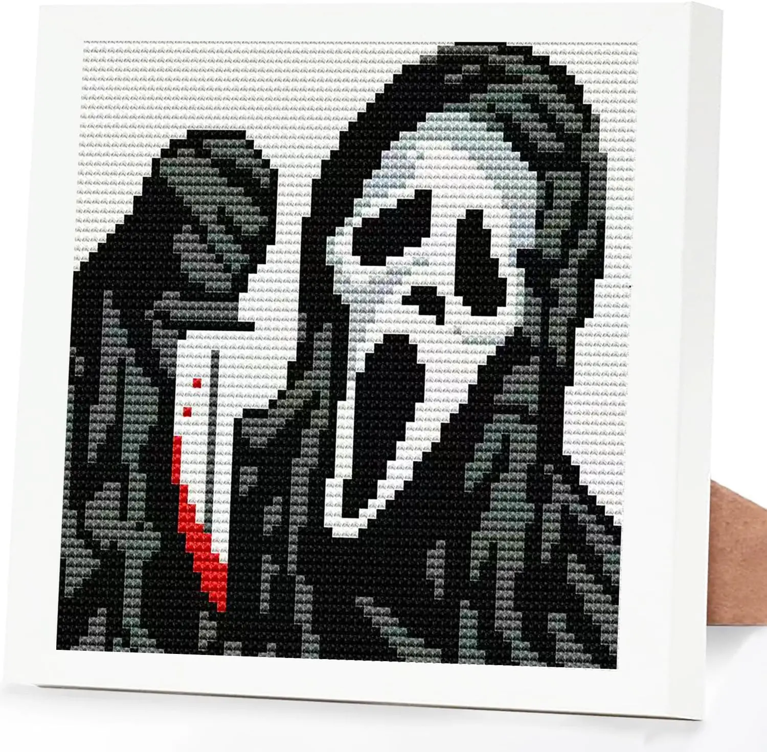 Horror Cross Stitch Kits for Adults Beginners,Ghost Stamped Cross Stitch Kits with Framed,Embroidery Kit for Beginners,Halloween Partial 11CT Cross-Stitch Arts and Crafts for Adults 7x7inch