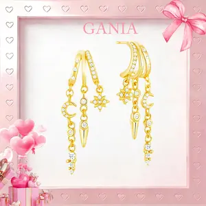 GANIA Gold Earrings for Women Triple Huggie Dainty Dangle Trendy Small Hoops Long Drop Chain Hypoallergenic Fashion  Valentine's Day gift