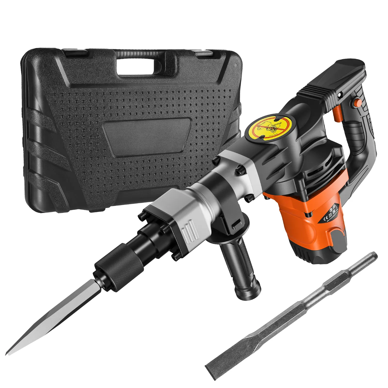 VEVOR Heavy Duty Industrial Demolition Hammer Jack, 1400W Corded Electric Concrete Breaker Power Tool with Rotary Grip, Alloy Chuck, 2 Chisel Bits, Storage Case, Gloves for Construction, Concrete/Metal, Piping, Power Tools
