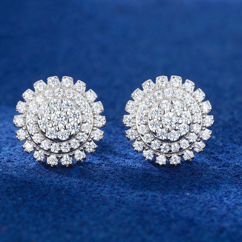 【#E559】Flower stud earrings UCCIYO Synthetic Moissanite Earrings For Women 925 Sterling Silver Stud Earring Men Hip Hop Jewelry Couple Gift