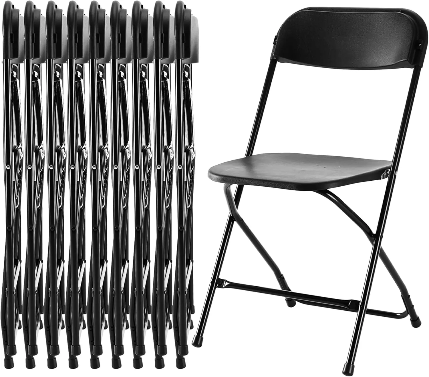 Simple Deluxe 10-Piece Modern Armless Plastic Folding Chairs with Metal Frame, 330lb Capacity, Fully Assembled Commercial Indoor/Outdoor Stackable Portable Seats for Campfire/BBQ Party, Game Nights, Black
