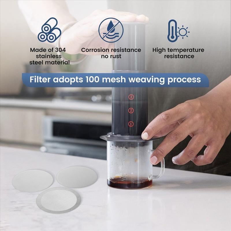 3 Pack Metal Reusable Coffee Filter Mesh for AeroPress Coffee Maker Espresso Maker, Silver