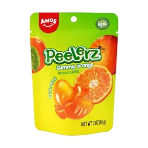 Amos Sweets 2D Orange Peel Gummy Candy - Real Fruit Juice, Soft & Chewy, 85g Pack