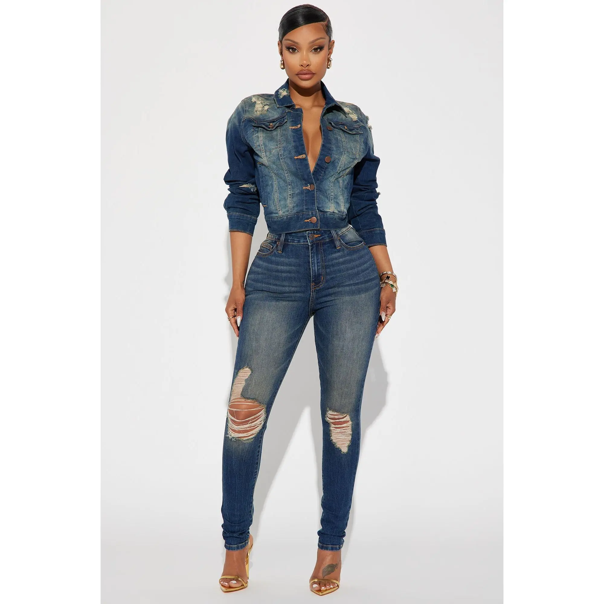 Kelly Ripped Tinted Stretch Skinny Jeans - Dark Denim