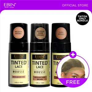 EBIN Tinted Lace Mousse Bundle (Medium Brown, Medium Dark Brown, Dark Brown) with FREE Wig Cap | Natural Tone Match, Seamless Lace Melt