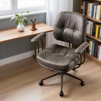 Suede Grey, Mid Back, Thick Cushion