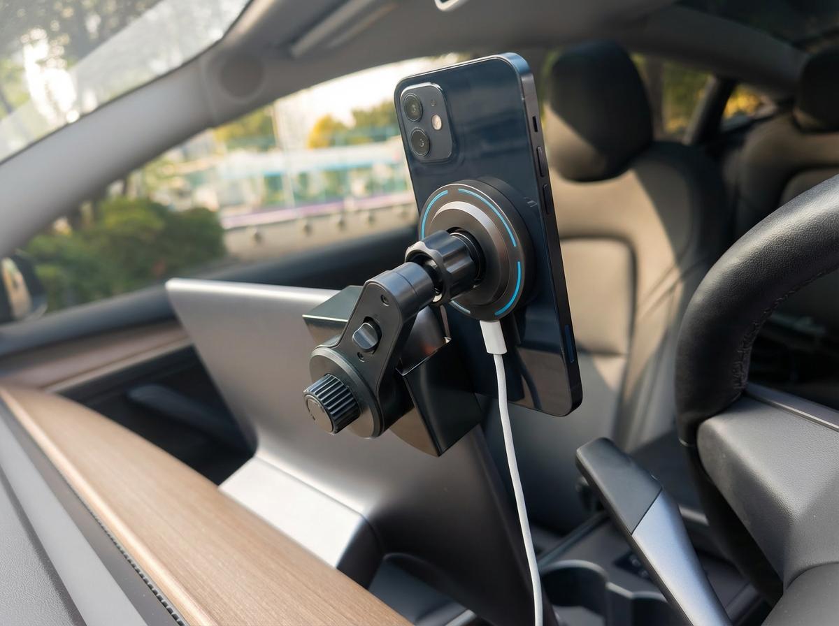 MSTARKE Qi2 15W Wireless Charger Phone Mount for Tesla Model Y/3 Compatible with iPhone MagSafe, Magnetic Car Holder for Tesla Model 3 Highland/Y Juniper