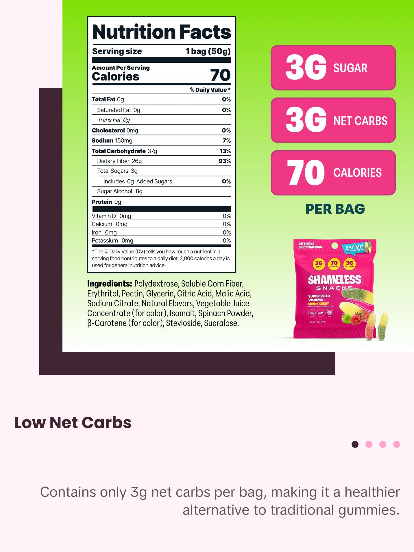 Super Wild Worms - Keto & Vegan Gummies (6 Bags), 3g Net Carbs, 3g Sugar, Gluten-Free, 70 calories per bag, healthy sweet snack Fruit Chews Candy