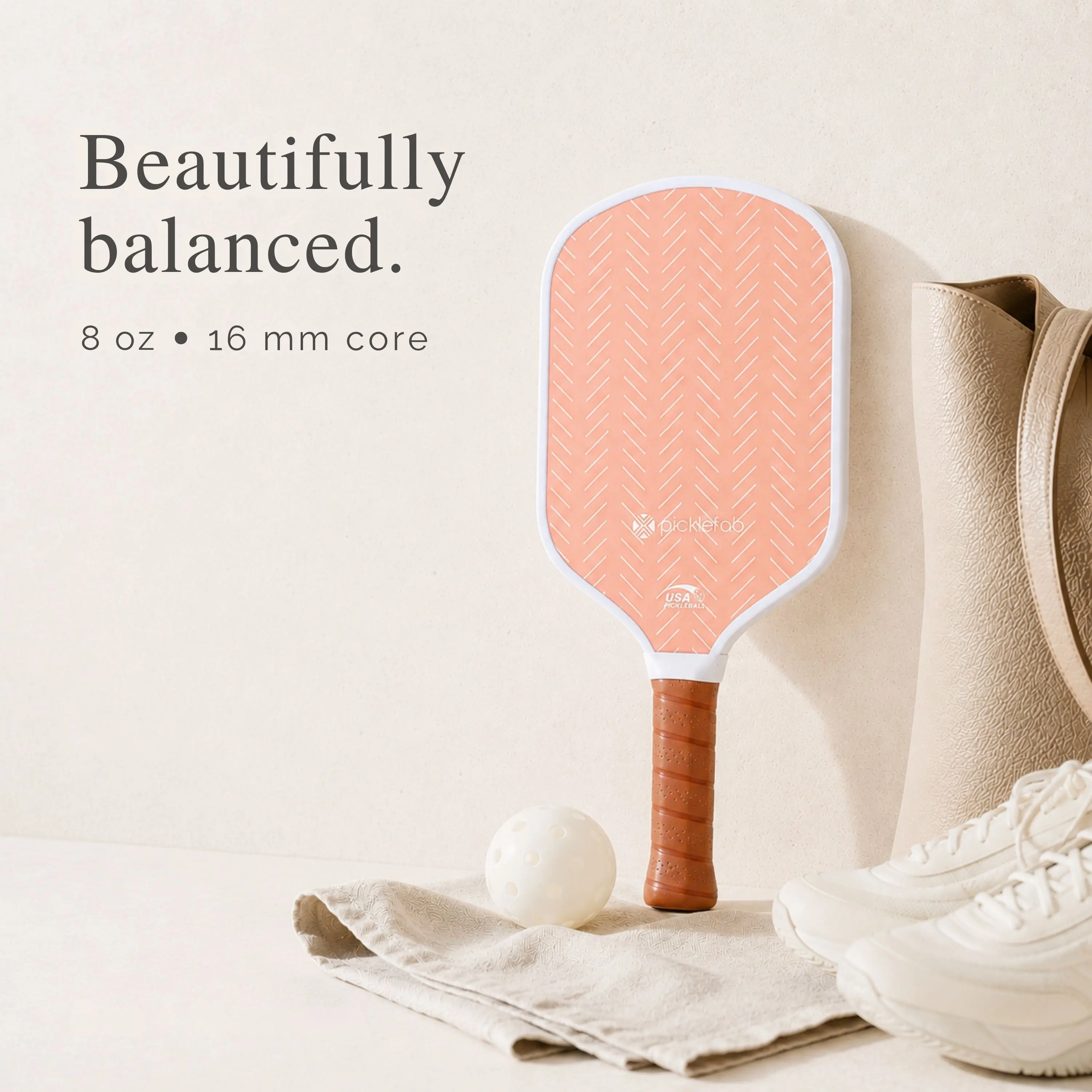 Picklefab Peach Fuzz Fiberglass Pickleball Paddle for Women- Female Single Paddle with Smaller Grip - Girly Coral Orange Textured Racket Surface - Lightweight 8oz 16mm Core 16.5" Length - Designer Pickleball Gifts for Ladies