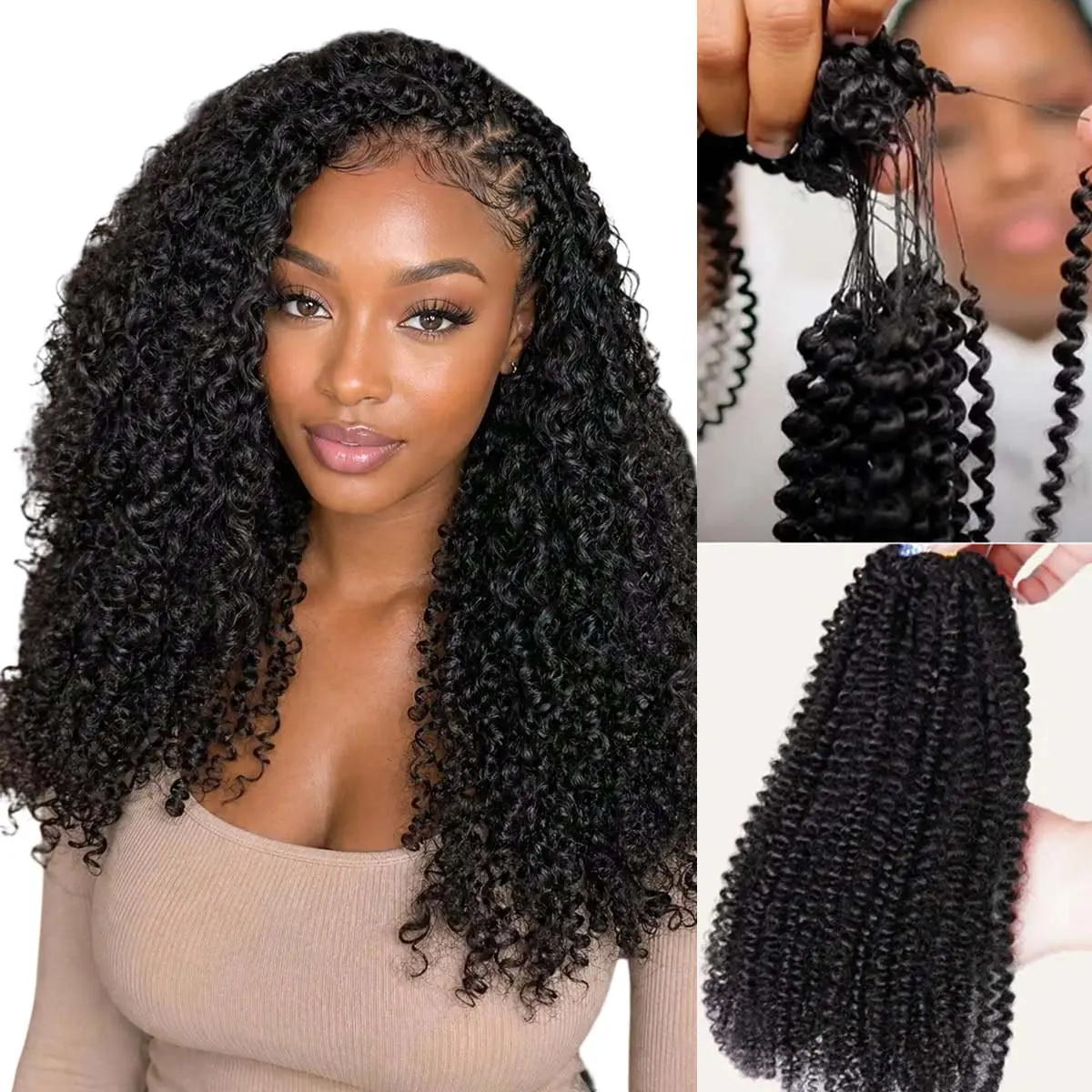 OQ HAIR Afro Curly Knotless Pre-Separated Crochet Hair Extensions Kinky Curly Feather Hair Extensions Human Hair Natural Color