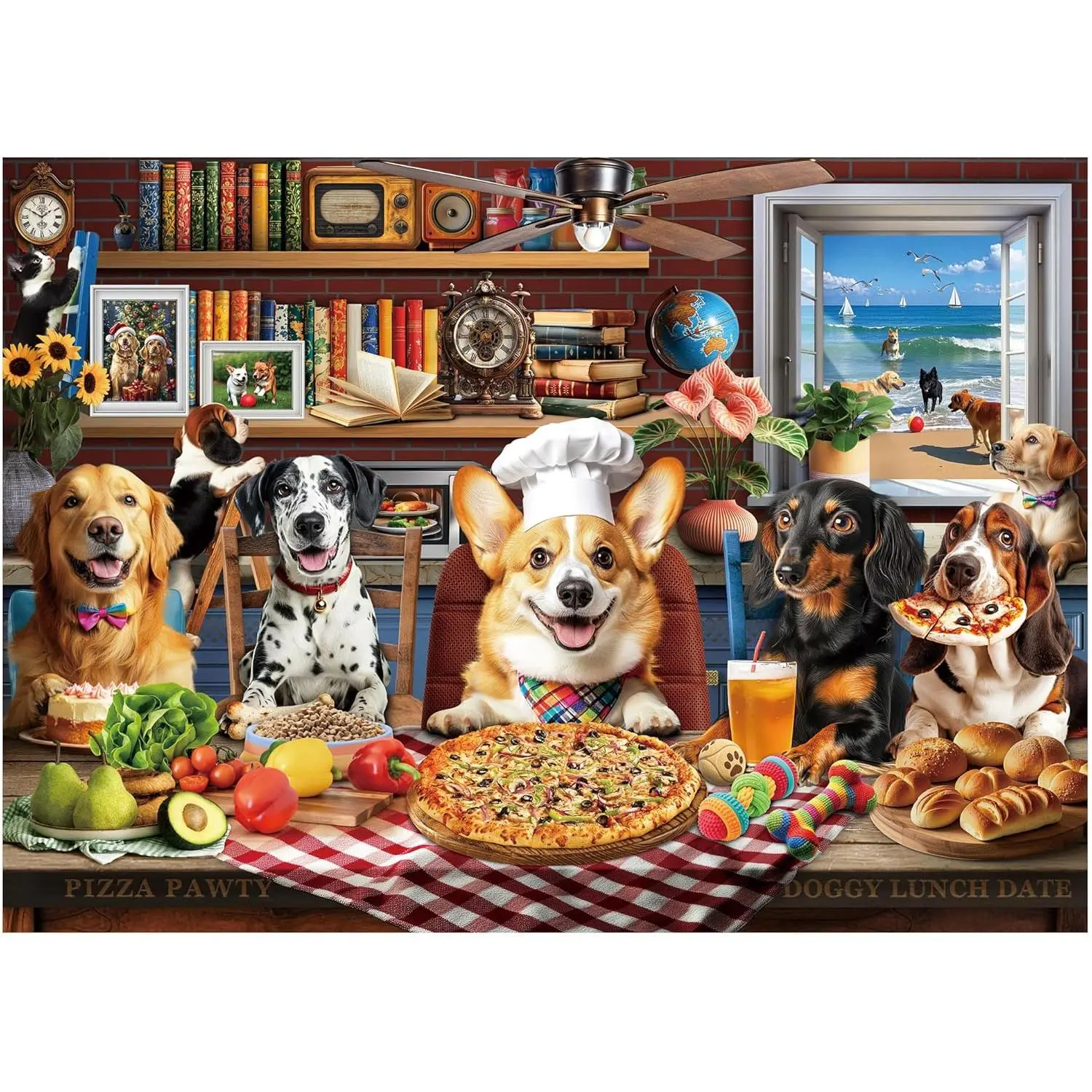 BenBen Puzzles for Adults 500 Pieces Dogs' Dinner Party Jigsaw Puzzle with Patterns on Back Funny Animal Puzzle Challenging for Family Game Night Home Décor Premium Thick Cardboard High-definition Printing 19.5 x 13.75 inches