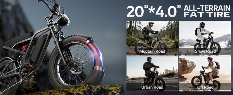 【HIEHA】All-Terrain 1500W Peak Motor Electric Bike – 34MPH Speed, 48V Removable Battery, Dual Suspension & Fat Tires for Off-Road & City Adventures, Turn Signals & Brake Light for Safety, Perfect for Mountain Trails and All-Terrain Use