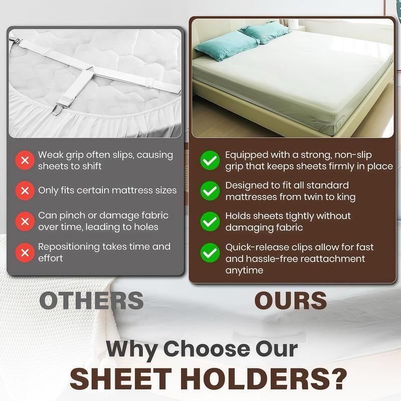 Bed Sheet Holder with Locking Clips, Corner Fitted for Standard Mattress Sizes | Durable Bedding Accessories | Lock Sheet Holders Keep Sheets Tight | Heavy Duty Bed Sheet Corner Fixing Device | New Year's gift, Valentine's Day gift