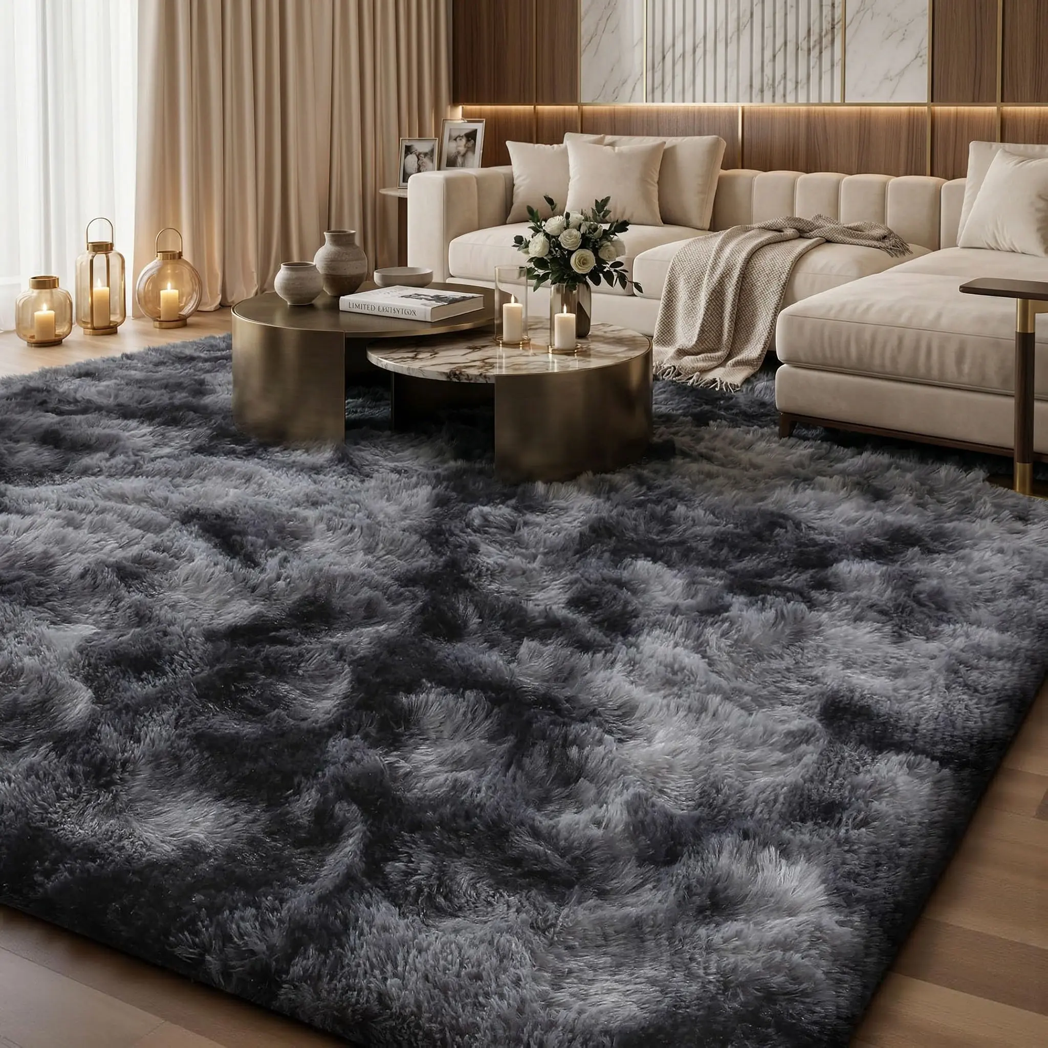 Rugs for Living Room,Tie Dye Black Gray Soft Shag Area Rug Anti-Fade Soft-Touch, Shaggy Floor Carpet For Living Room, Bedroom, Home Decor, Room Decor, Fluffy Rug, Floor Covering,Rugs for Room Men, Upgrade Non-Slip