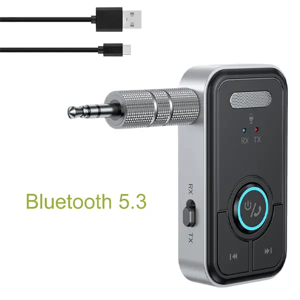 2-in-1 Wireless Bluetooth 5.3 Transmitter Receiver, Ultra-Compact Plug-and-Play Bluetooth Car Adapter with Low Latency Audio Streaming for Vehicles, Home Stereos, Travel