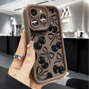 Black Cherry Soft Silicone Phone Case For iPhone 17 Pro Max/17air/16Plus/15/14/13/12/11/XS Max Drop Protection|Full Camera Protection|Anti-Scratch|Non-Smudge|Non-Slip|Perfect Birthday Gift for Her|Y2K Aesthetic & Cute Girly